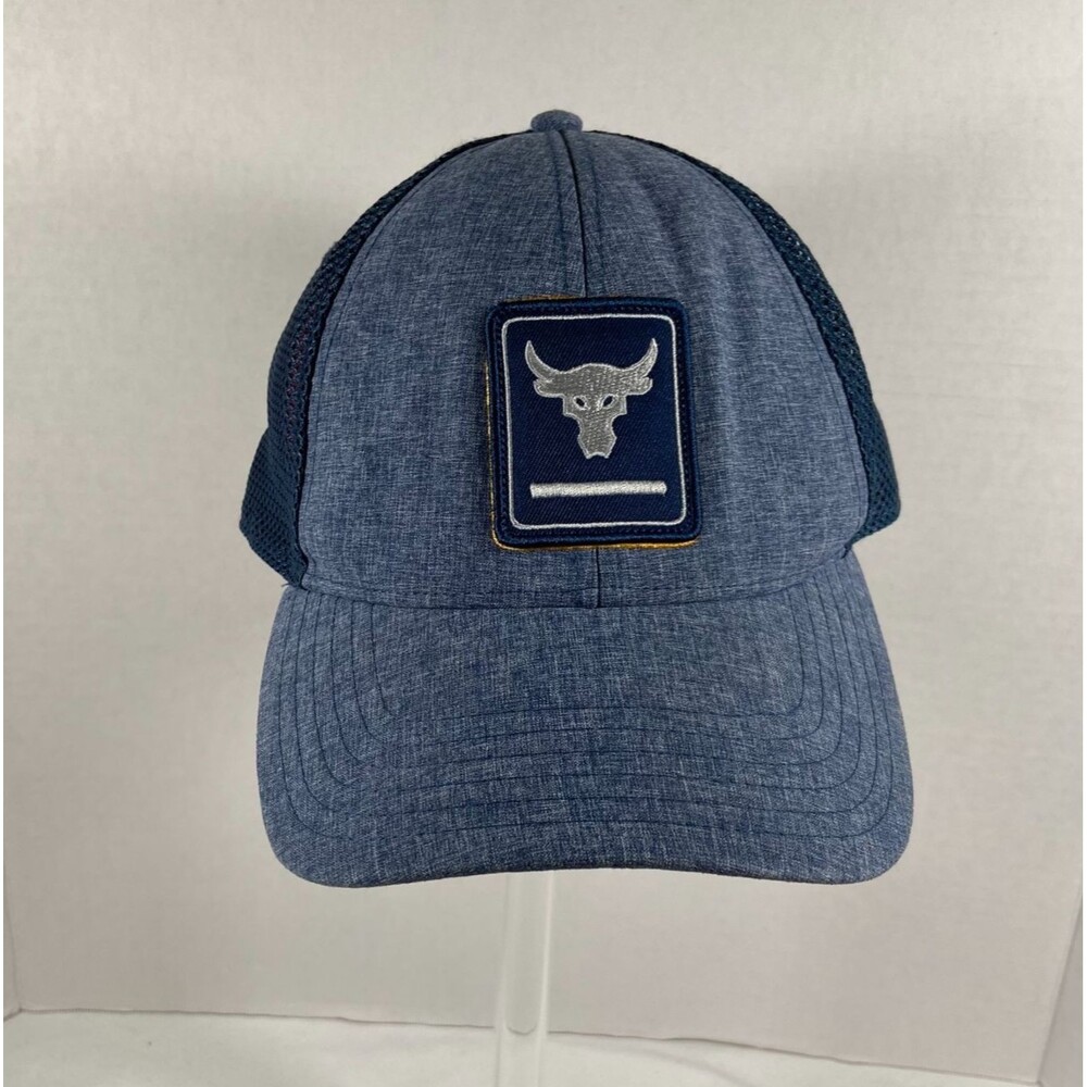 Under Armour Project Rock Hat Bull Logo Snapback Trucker Cap Blue Black